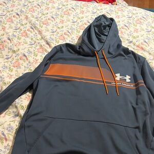 Under Armour Men's Dark Blue Hoodie with Orange Accents